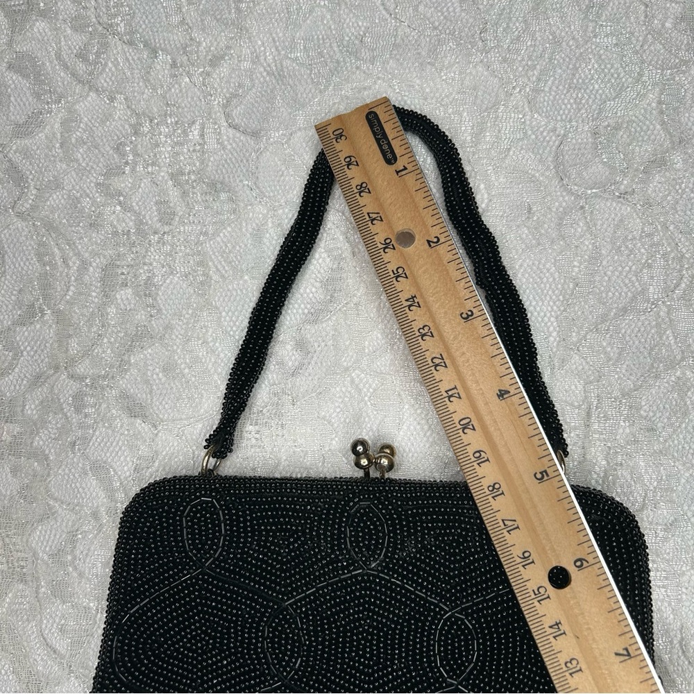 Dellil Vintage 60's Hand Made Black Beaded Evening Handbag Glamcore Quiet Luxury - Picture 16 of 17